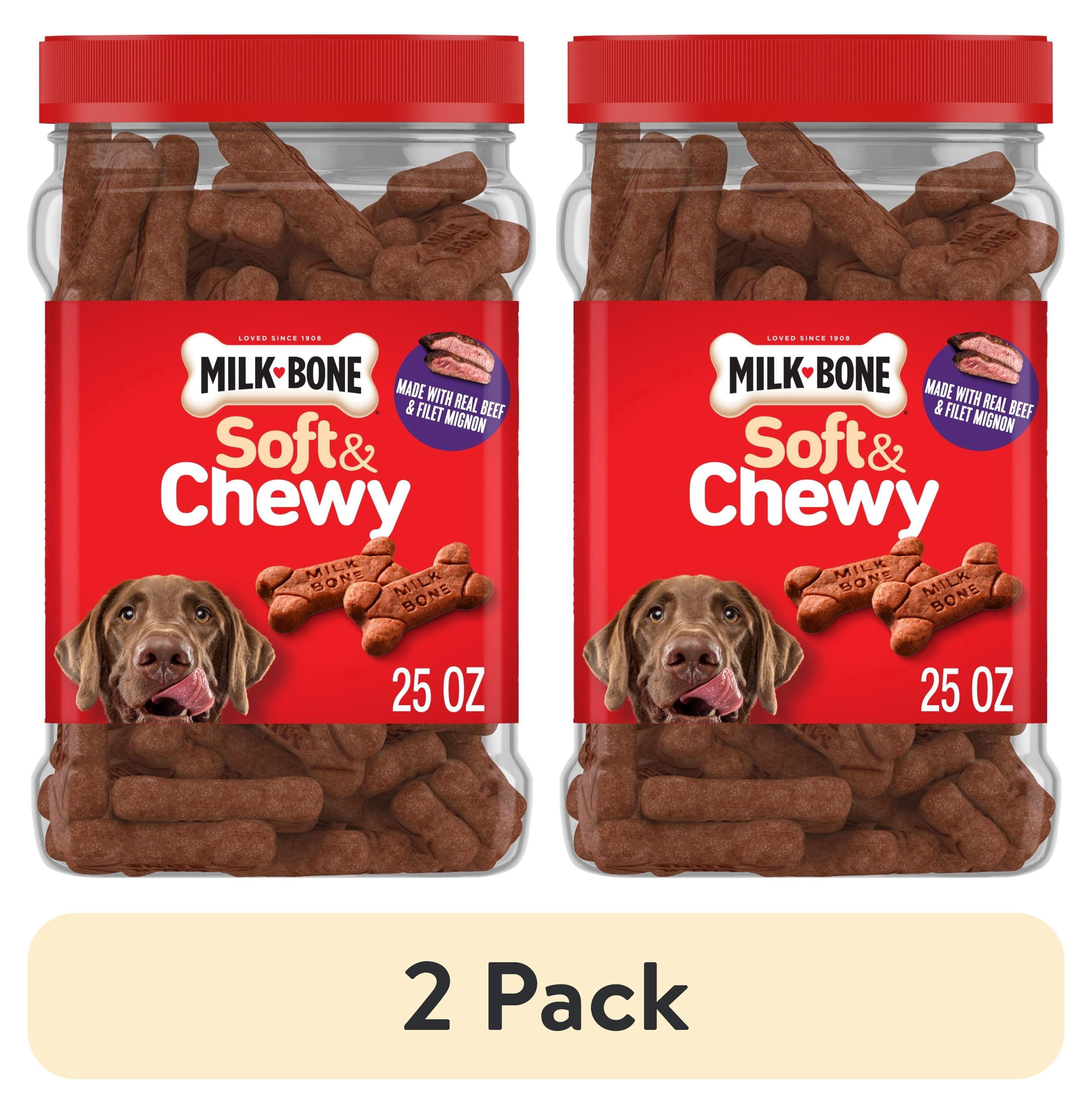 (2 pack) Milk Bone Soft and Chewy Dog Treats, Beef & Filet Mignon Recipe With Chuck Roast, 25oz Container