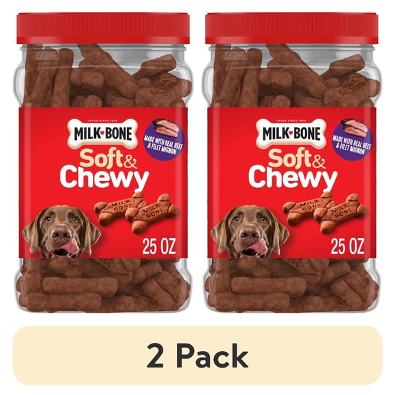 (2 pack) Milk Bone Soft & Chewy Dog Treats, Made with Real Beef & Filet Mignon, 25 oz Canister