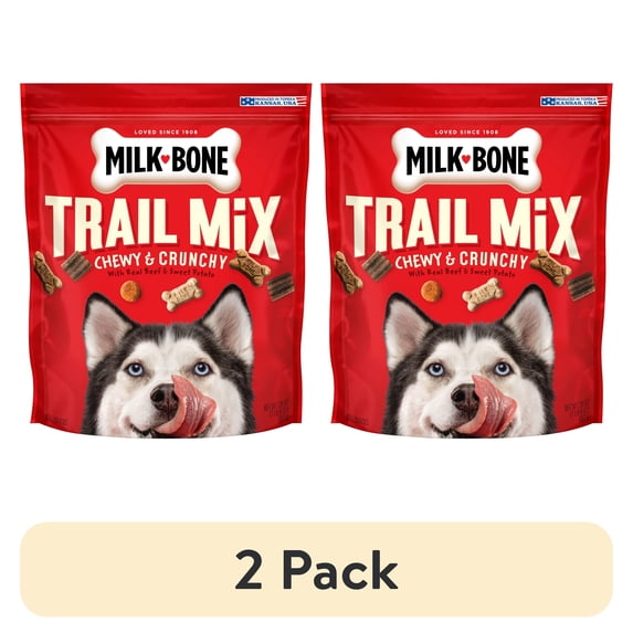 (2 pack) Milk Bone Trail Mix With Real Beef & Sweet Potato, Crunchy & Chewy Dog Treats, 20 oz