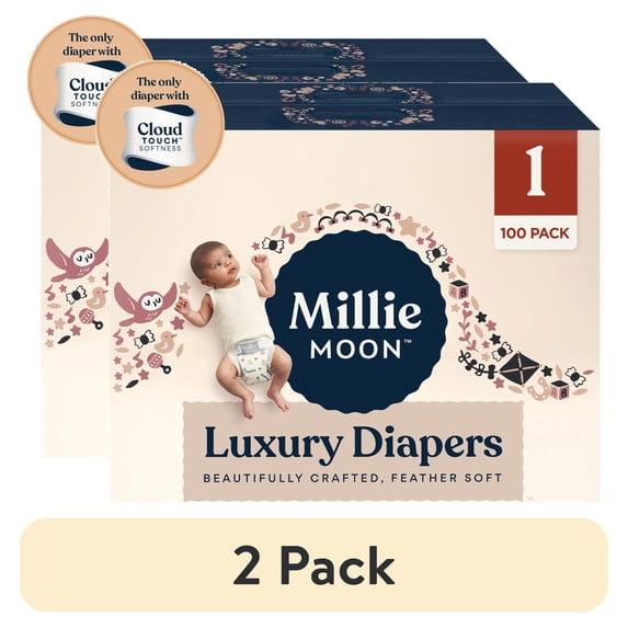 (2 pack) Millie Moon Luxury Diapers, Size 1, 100 Count (Select for More Options)