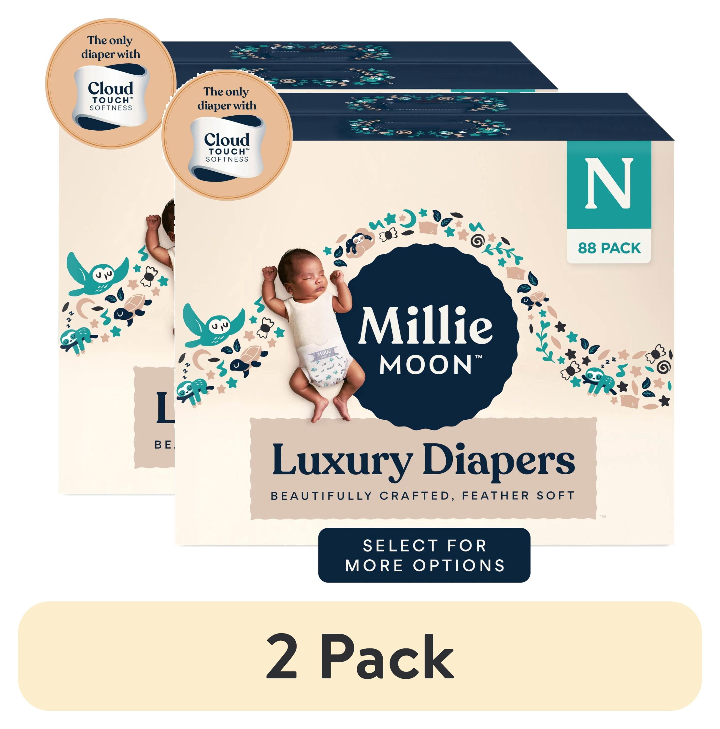 (2 pack) Millie Moon Luxury Diapers, Size Newborn, 88 Count (Select for More Options)