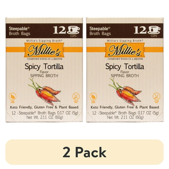 (2 pack) Millie's Sipping Broth, Steepable Broth Bags, Spicy Tortilla, 12 pack