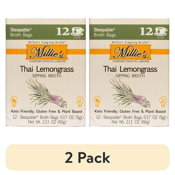 (2 pack) Millie's Sipping Steepable Broth Bags, Thai Lemongrass, 12pk