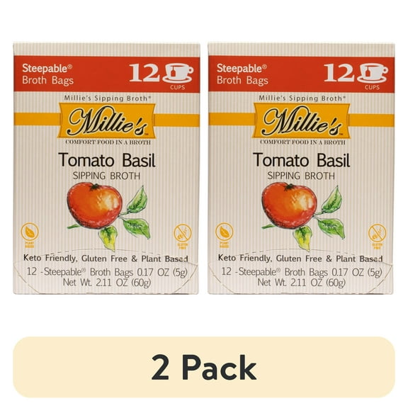 (2 pack) Millie's Sipping Steepable Broth Bags, Tomato Basil, 12 pk