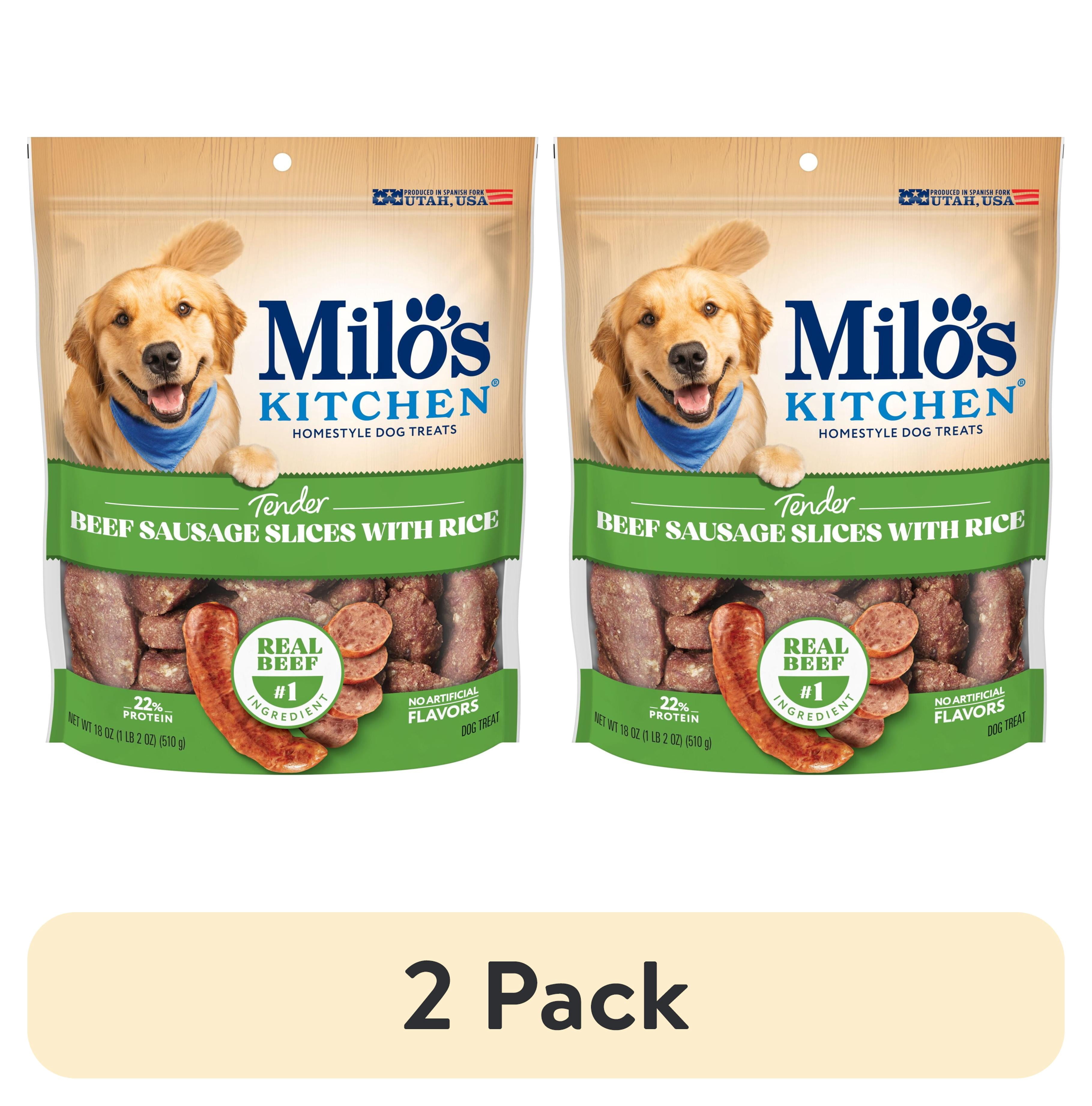 (2 pack) Milo’s Kitchen Beef Sausage Slices With Rice Dog Treats, 18 oz Bag