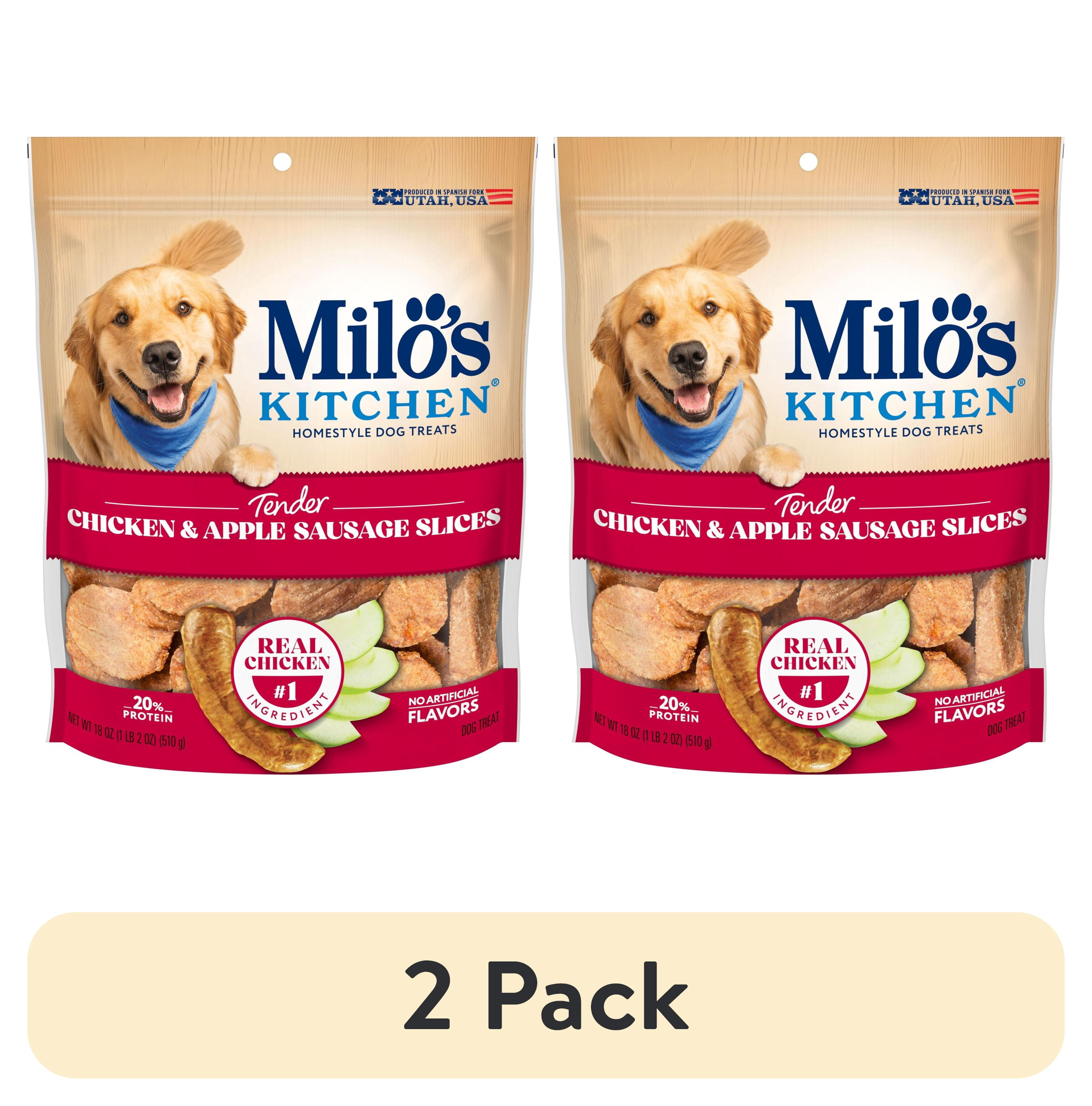 (2 pack) Milo’s Kitchen Chicken & Apple Sausage Slices Dog Treats, 18 oz Bag