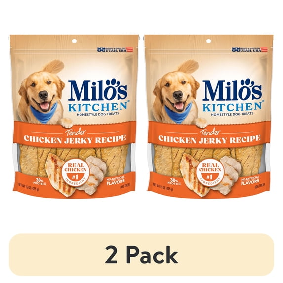 (2 pack) Milo’s Kitchen Chicken Jerky Recipe Dog Treats, 15 oz Bag