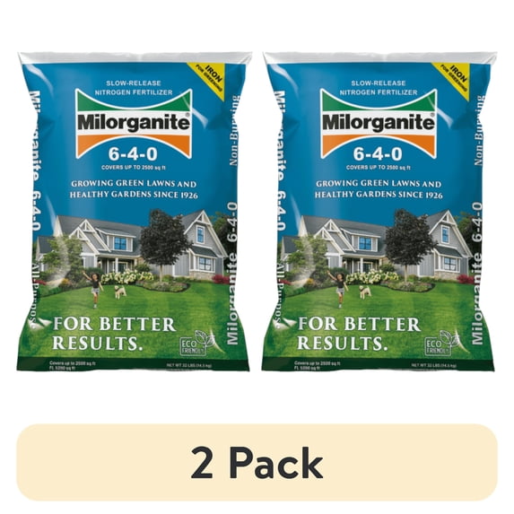 (2 pack) Milorganite Long Lasting All Purpose Lawn Food, 6-4-0 Fertilizer, 32 lb.