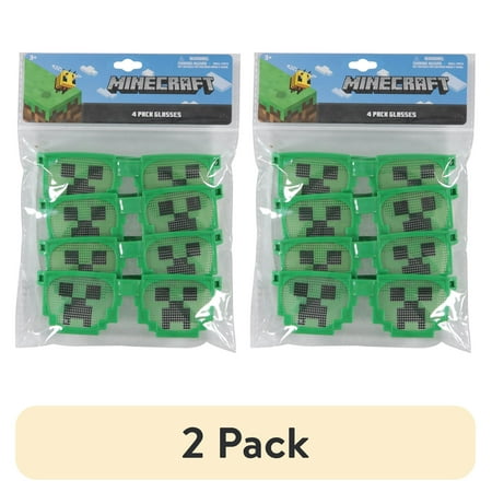 (2 pack) Minecraft Glasses Set, Party Favor 4 Pack