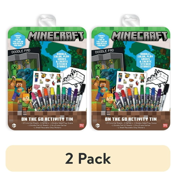 (2 pack) Minecraft On-the-Go Activity Tin Art Set, 27 Pieces, for Children Ages 6 And Up, Multi-Color, Unisex