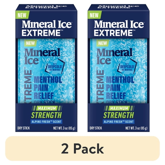 (2 pack) Mineral Ice® Extreme™ Maximum Strength Deepcold® Pain Relief Dry Stick with 16% Menthol, Alpine Fresh Scent