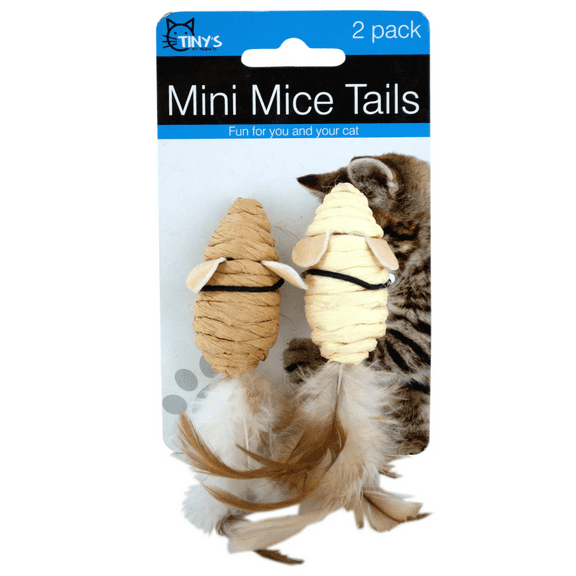 2 pack Mini Mice Cat Toys Set with Wrapped Raffia Mice and Feather Tails, Interactive, Engaging and Perfect for Play, Exercise and Mental Stimulation, Great Fun for Your Cat, Mix