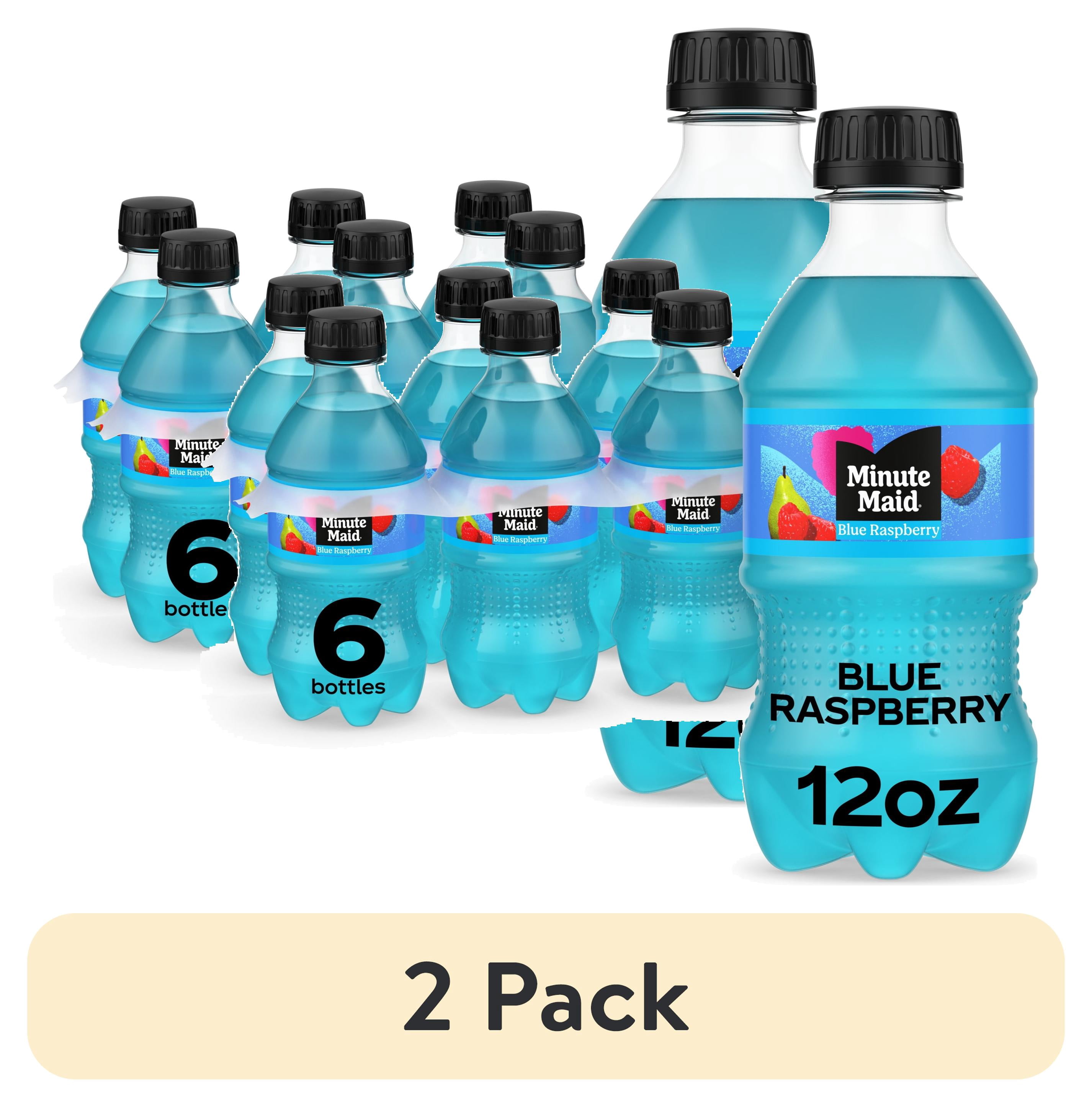 (2 pack) Minute Maid Blue Raspberry Juice Drink Bottles, 12 fl oz, 6 Pack