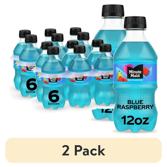 (2 pack) Minute Maid Blue Raspberry Juice Drink Bottles, 12 fl oz, 6 Pack