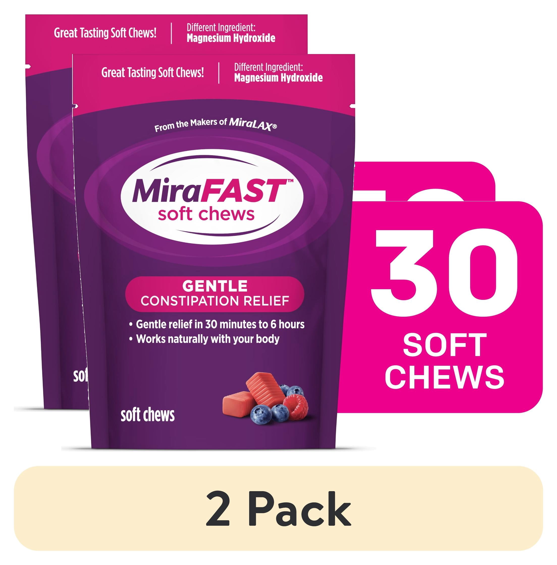 (2 pack) MiraFAST Soft Chews, Gentle Constipation Relief for Kids & Adults, Fast Acting Laxative, Mixed Berry Flavor, 30 Ct