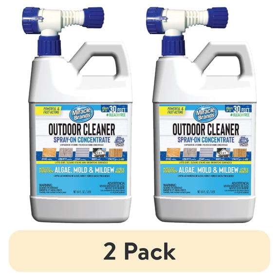 (2 pack) Miracle Brands Outdoor Cleaner Hose End Spray for Algae, Mold and Mildew Stains, 64 oz.