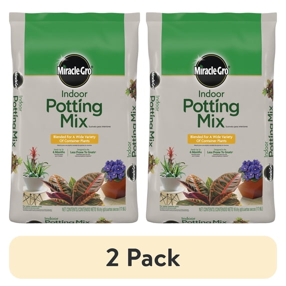(2 pack) Miracle-Gro Indoor Potting Mix, Blended for a Variety of Houseplants, 16 qt.