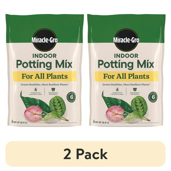 (2 pack) Miracle-Gro Indoor Potting Mix for All Plants, Use with Houseplants and More, 6 qt.