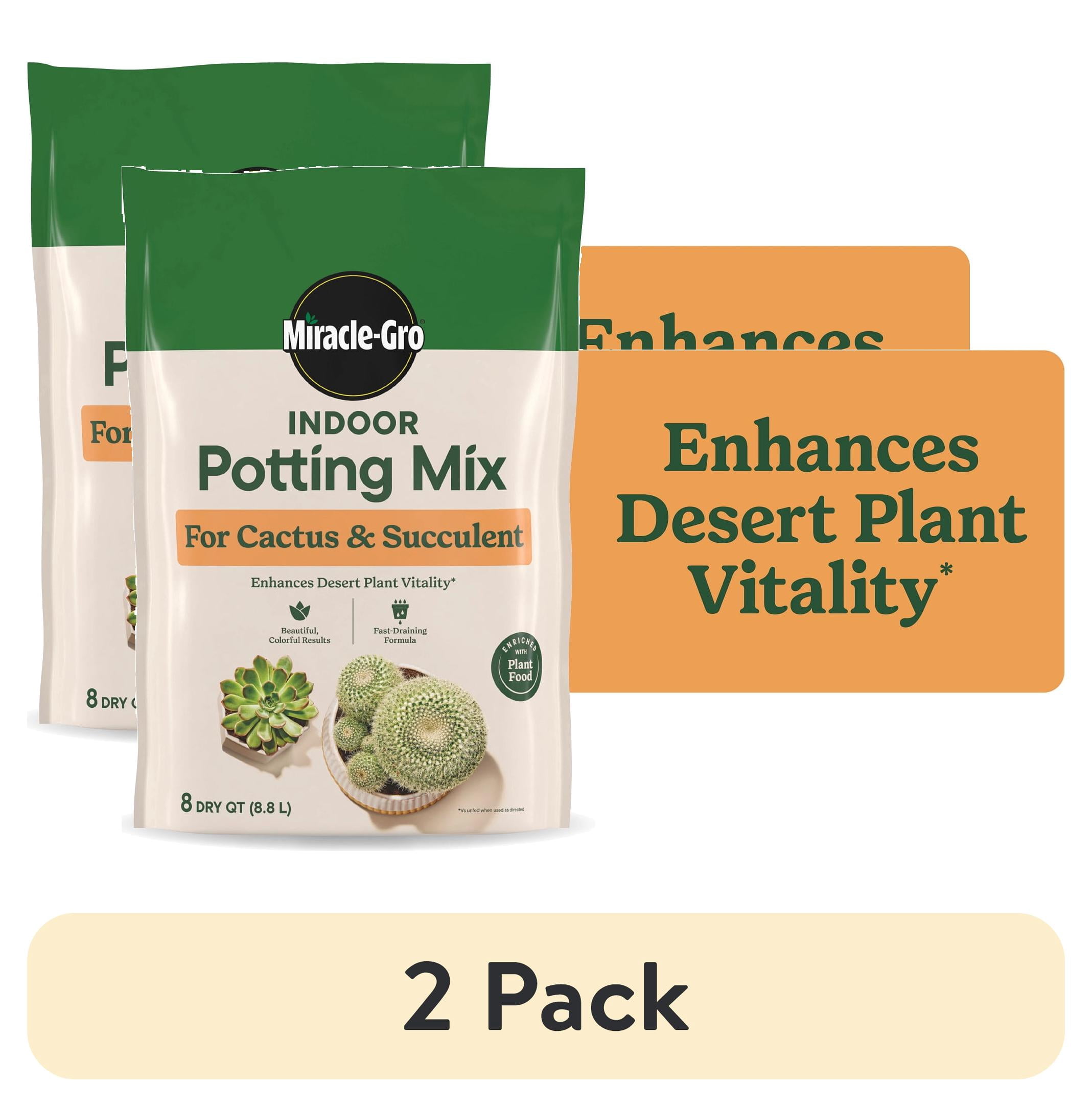 (2 pack) Miracle-Gro Indoor Potting Mix for Cactus and Succulent,  Fast-Draining Formula, 8 qt.