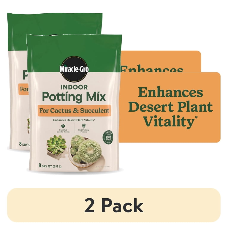 (2 pack) Miracle-Gro Indoor Potting Mix for Cactus and Succulent,  Fast-Draining Formula, 8 qt.
