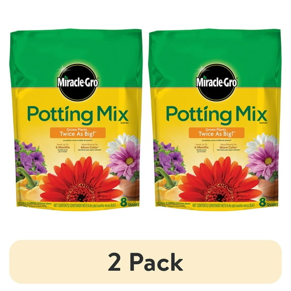 (2 pack) Miracle-Gro Potting Mix, For Indoor or Outdoor Potted Plants, Flowers, Shrubs, 8 qt.
