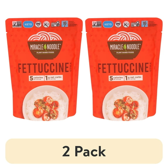 (2 pack) Miracle Noodle Ready to Eat Fettuccine Pasta, 7 Oz, Plant Based Shirataki Konjac Noodles, 5 Calories, 1g Net Carbs Per Serving, Gluten-Free