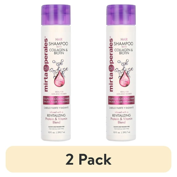 (2 pack) Mirta de Perales, Younger Looking Shampoo Formula with Collagen & Biotin 10 oz. For thicker, fuller appearance infused with a Revitalizing Protein & Vitamin Blend.