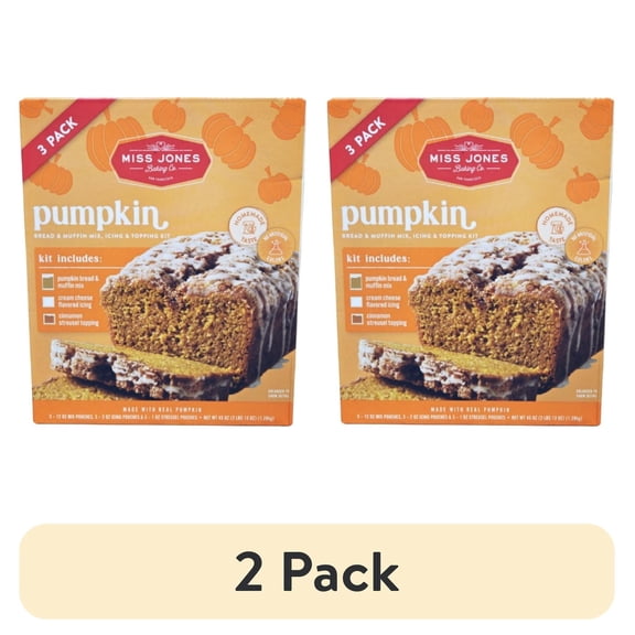 (2 pack) Miss Jones Baking Pumpkin Bread & Muffin Mix, Icing & Topping Kit, 45 oz