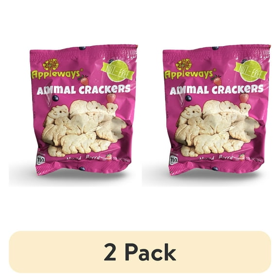(2 pack) Appleways Mixed Berry Animal Crackers, Smart Snack and School Approved, 24 Bags