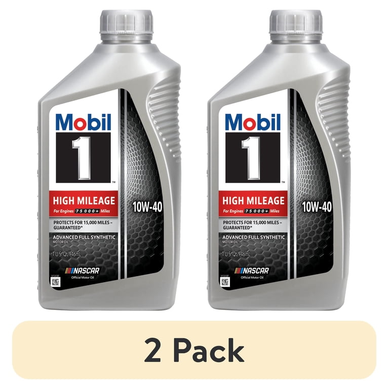 2 pack) Mobil 1 High Mileage Full Synthetic Motor Oil 10W-40, 1