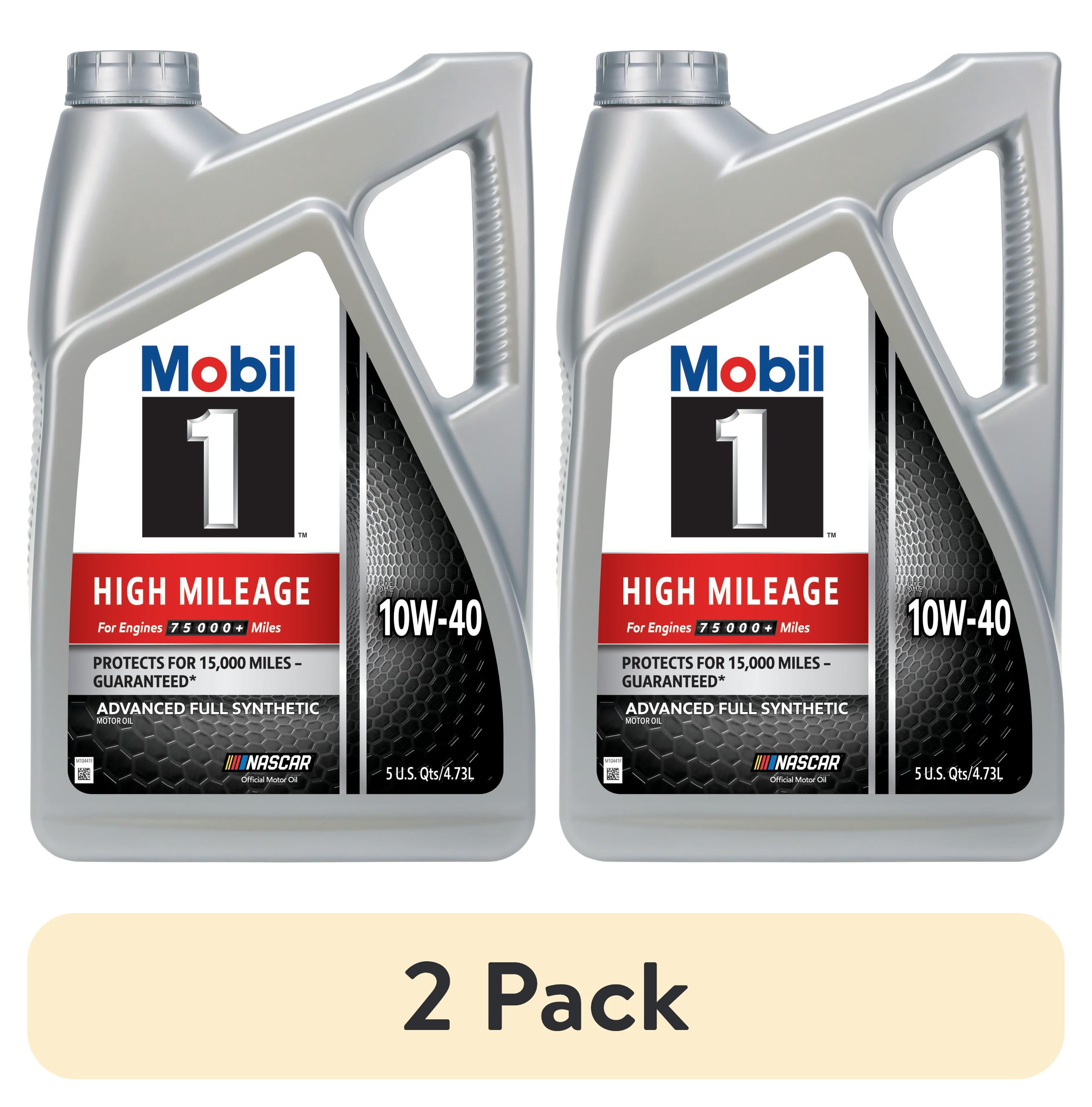 2 pack) Mobil 1 High Mileage Full Synthetic Motor Oil 10W-40, 5