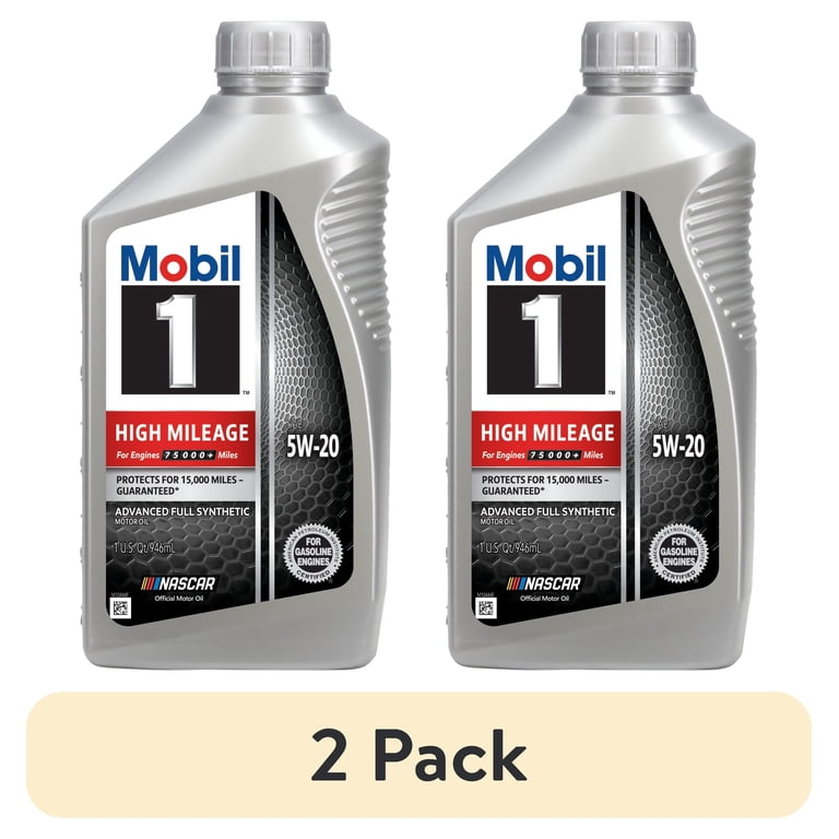 2 pack) Mobil 1 High Mileage Full Synthetic Motor Oil 5W-20, 1