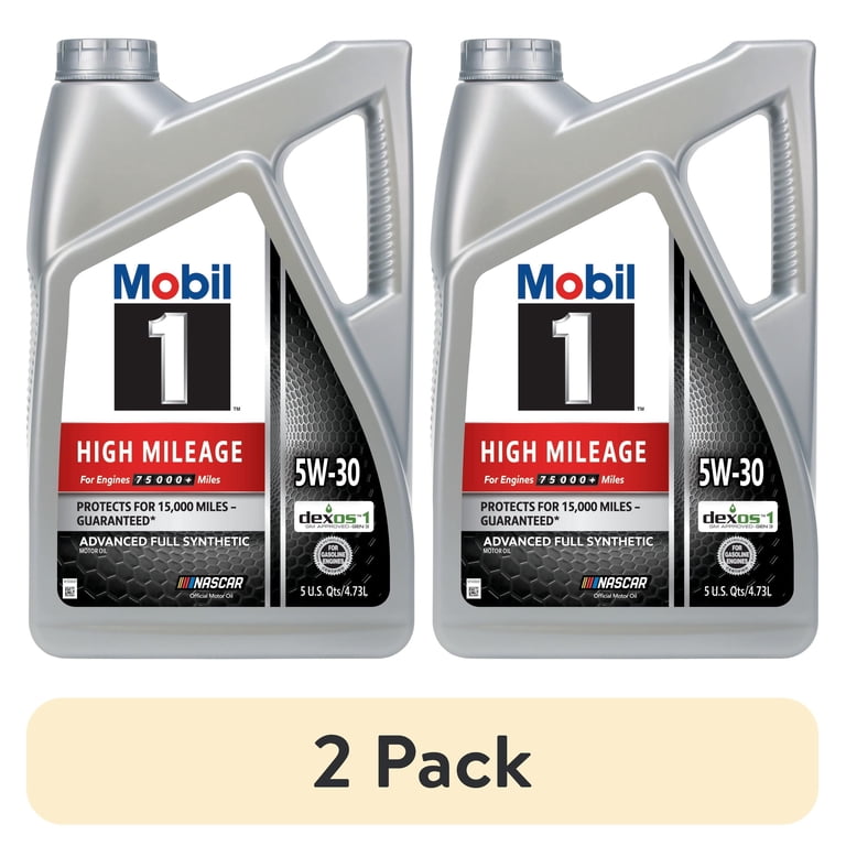 Mobil 1 High Mileage Synthetic Motor Oil 5W-30, 2pk, 5 qt