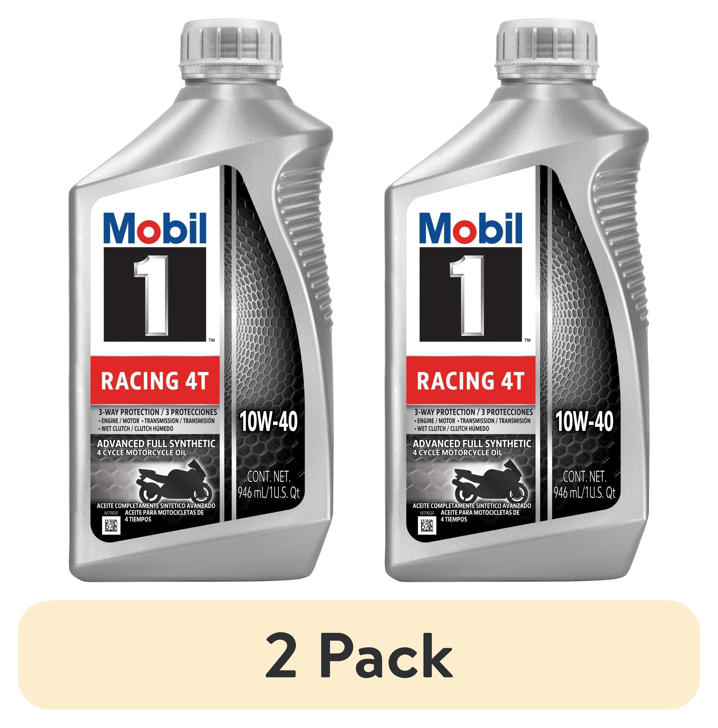 (2 pack) Mobil 1 Racing 4T Full Synthetic Motorcycle Oil 10W-40, 1 Quart