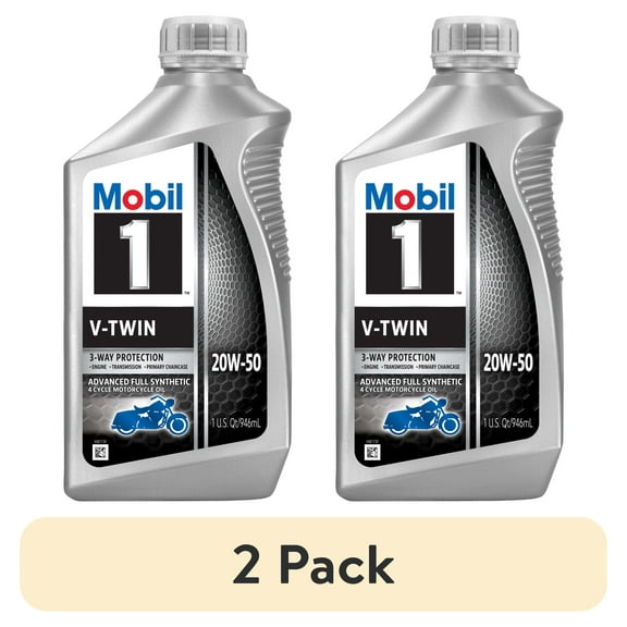 (2 pack) Mobil 1 V-Twin Full Synthetic Motorcycle Oil 20W-50, 1 Quart