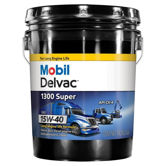 (2 pack) Mobil Delvac 1300 Super Heavy Duty Synthetic Blend Diesel Engine Oil 15W-40, 5 Gal