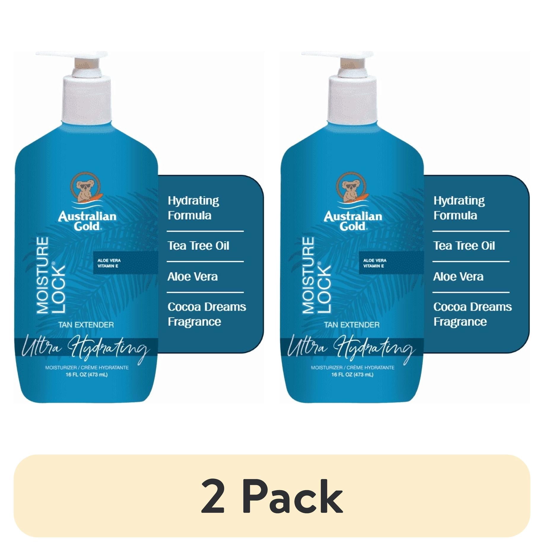 (2 pack) Australian Gold Moisture Lock Hydrating Tan Extender with Tea Tree Oil and Aloe Vera, Cocoa Dreams Scent, 16 Ounce