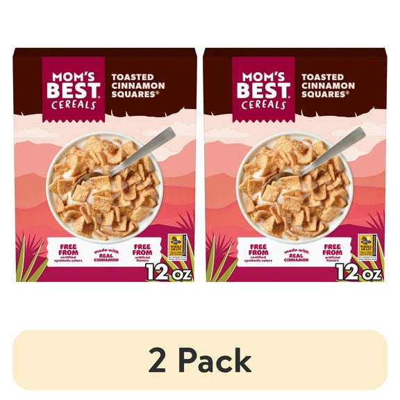 (2 pack) Mom's Best Toasted Cinnamon Squares Cereal, Cinnamon Cereal, 12 OZ Box