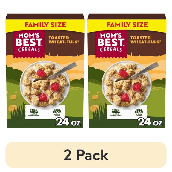 (2 pack) Mom's Best Toasted Wheatfuls Crunchy Cereal, Whole Grain, Heart Healthy, Non-GMO, 24 oz Box