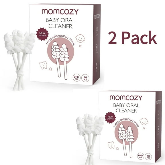(2 pack) Momcozy Baby Disposable Oral Cleaning Stick, for Tooth Tongue Mouth Gum Clean, Extra Soft, 40pcs