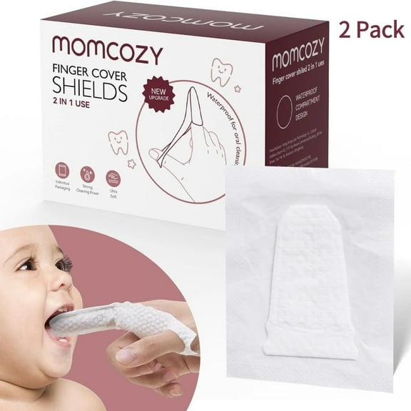(2 pack) Momcozy Baby Finger Toothbrush,Extra Soft,Tooth Gum Tongue Oral Wipes Cleaner, Infant Toddler, 30pcs