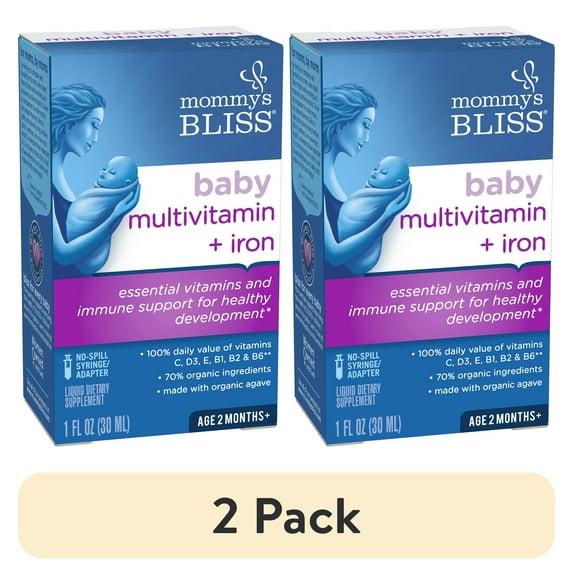 (2 pack) Mommy's Bliss Baby Multivitamin and Iron Dietary Supplement, Grape Flavor, 30 ml