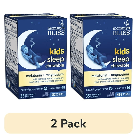 (2 pack) Mommy's Bliss Kids Sleep Chewable, Grape, Dietary Supplement, Contains Melatonin, Magnesium & Calming Herbs, 35 Count
