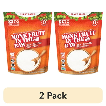 (2 pack) Monk Fruit In The Raw Zero Calorie Sweetener, Sugar Substitute, 16 oz