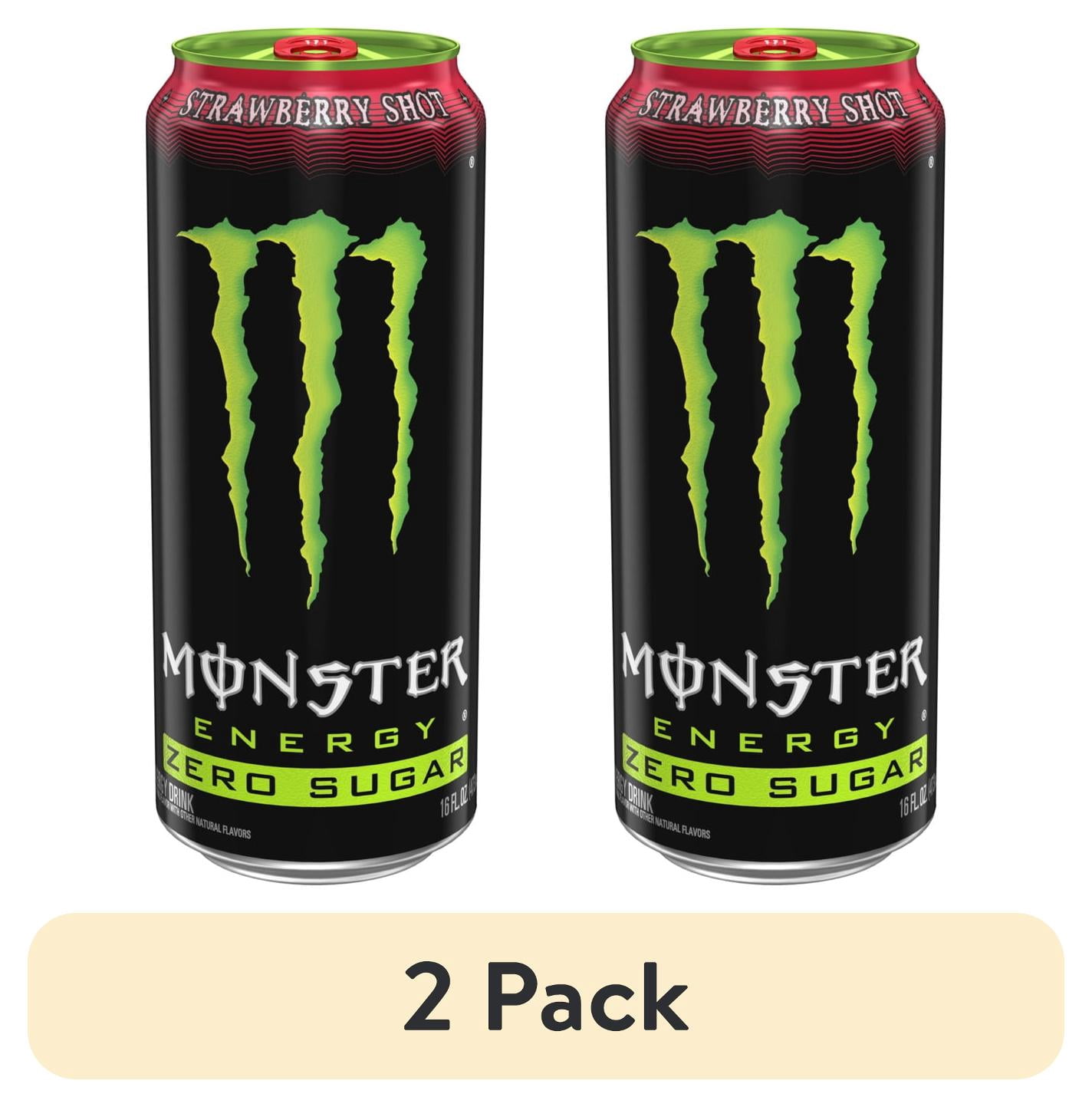 2 pack) Monster Energy, Strawberry Shot, Zero Sugar, Energy Drink