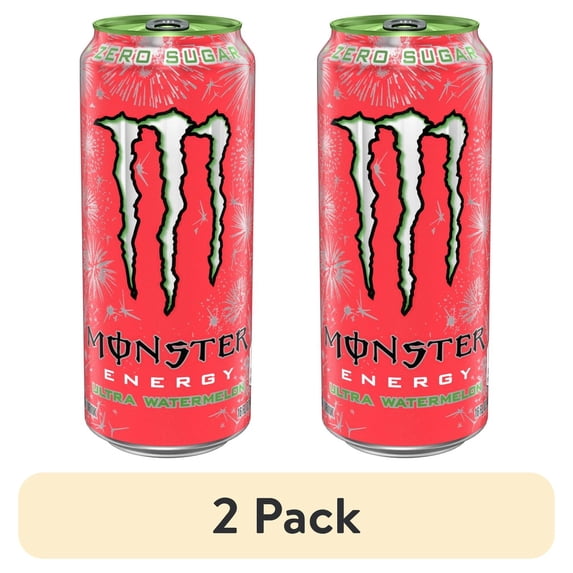 (2 pack) Monster Energy Ultra, Watermelon, Sugar Free Energy Drink, 16 Fl Oz
