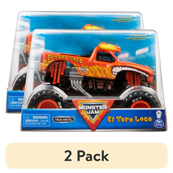 (2 pack) Monster Jam, Official El Toro Loco Monster Truck, Collector Die-Cast Vehicle, 1:24 Scale