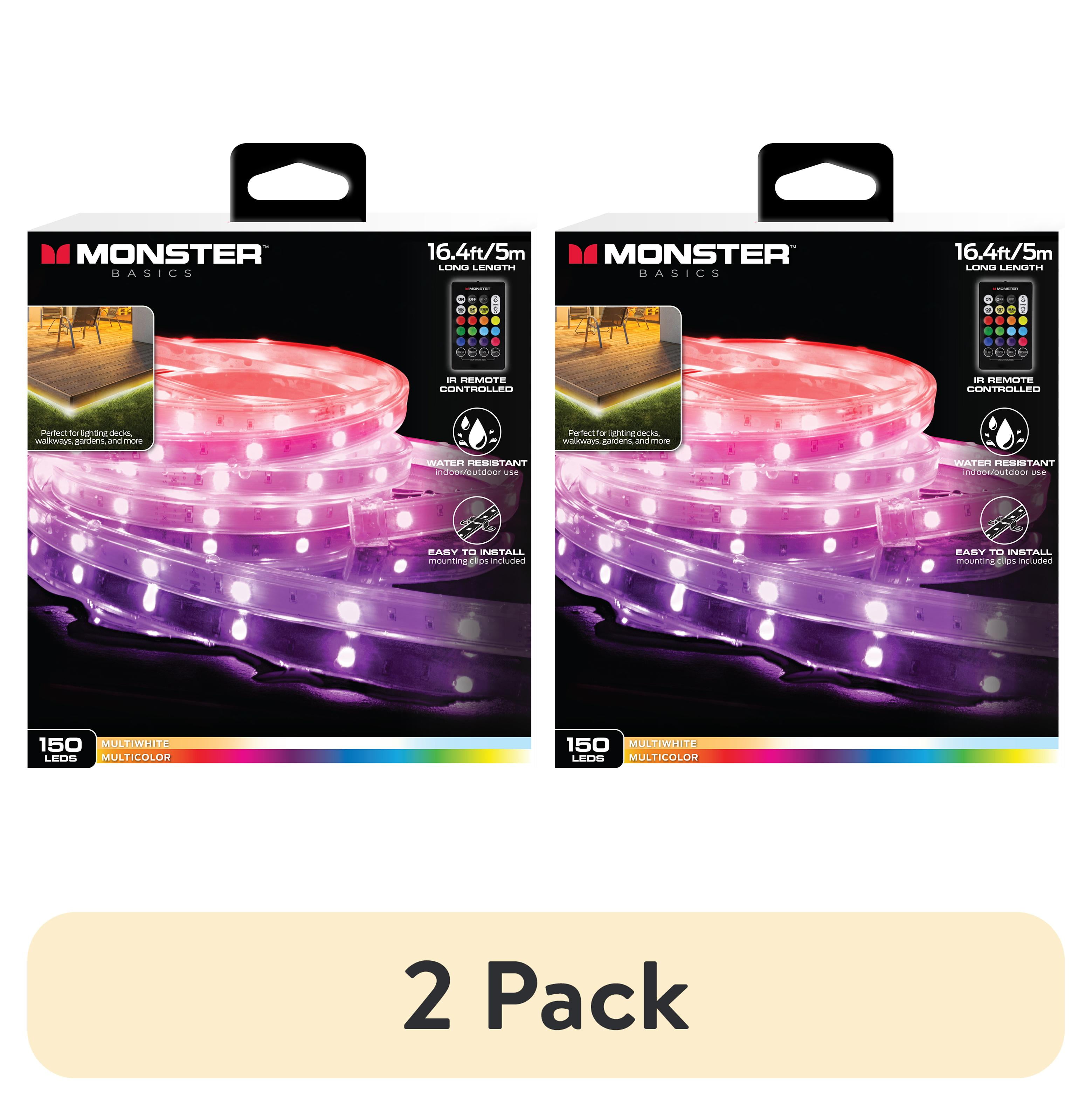 (2 pack) Monster 16.4ft LED Strip Lights, Multicolor LED Lights for Indoor & Outdoor Decor, Remote Control, Corded Electric