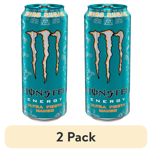 (2 pack) Monster Ultra Fiesta Mango, Sugar Free Energy Drink, 16 fl oz Single Aluminum Can-Pack Of 2