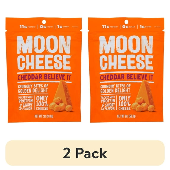 (2 pack) Moon Cheese Cheddar Believe It, 2 Ounce, 3-Pack, Crunchy, Protein Rich Cheese Snack, Keto Friendly, 100% Real Cheese